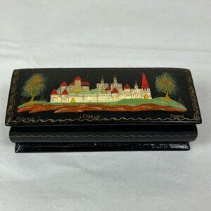 Russian Palekh Lacquer Wood Trinket Box Suzdal SIGNED